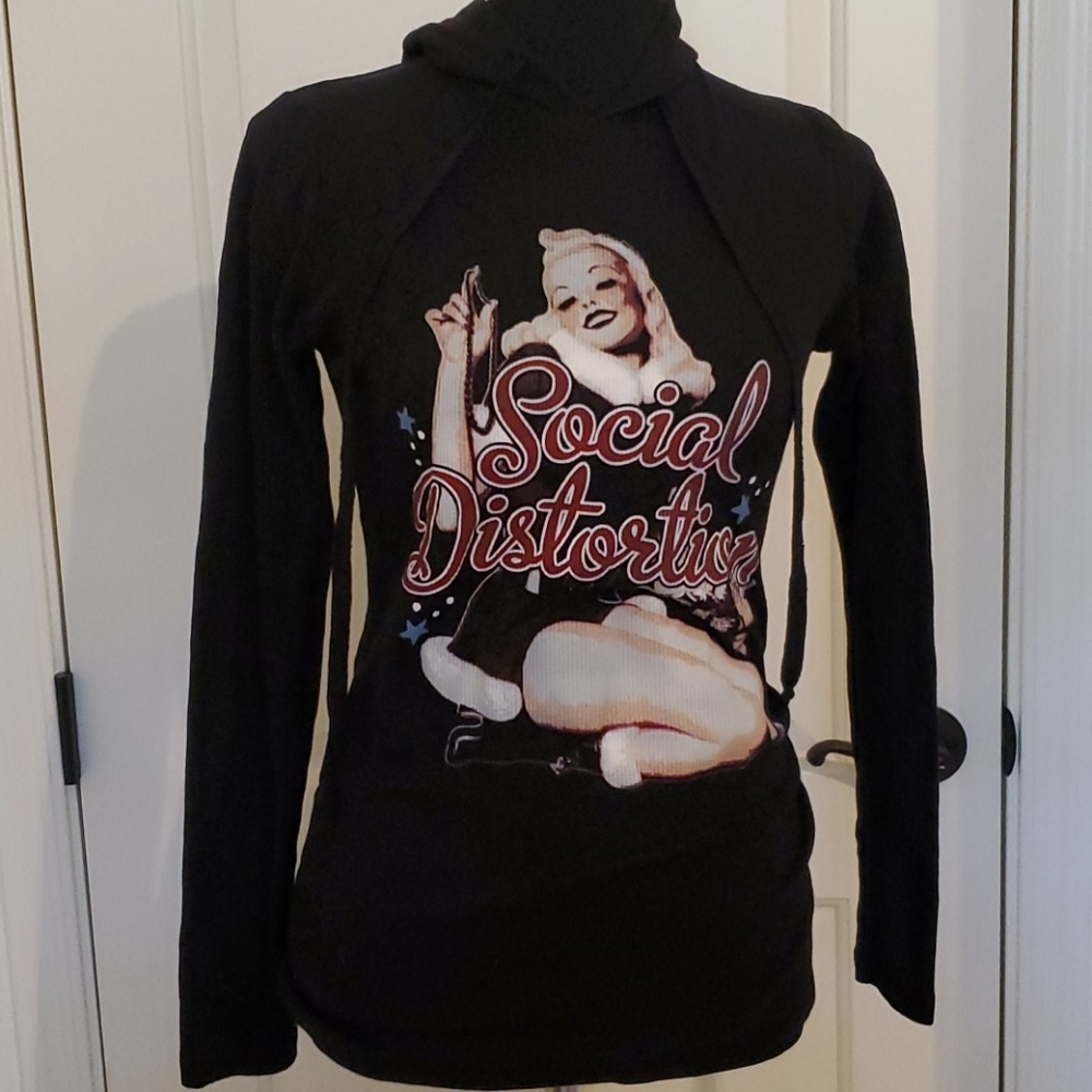 Womens social distortion lightweight hooded shirt